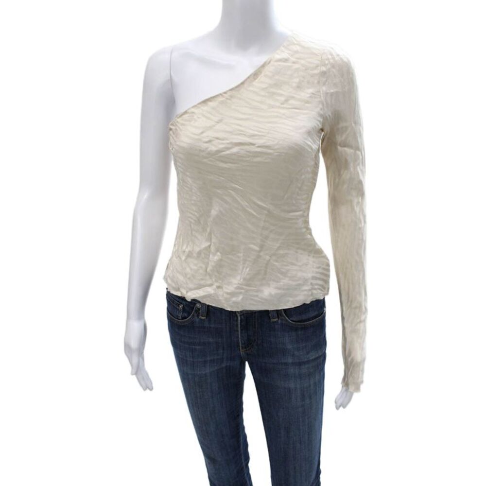 Bec & Bridge Womens Ivory Animal Print One Shoulder Long Sleeve Blouse Size 2